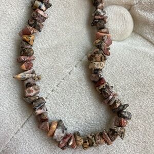 Leopard Skin Jasper Chips Neclace, Natural Stones, Brown, 80’s vintage